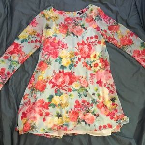 Long Sleeve, A-line Floral Dress - Size Large
